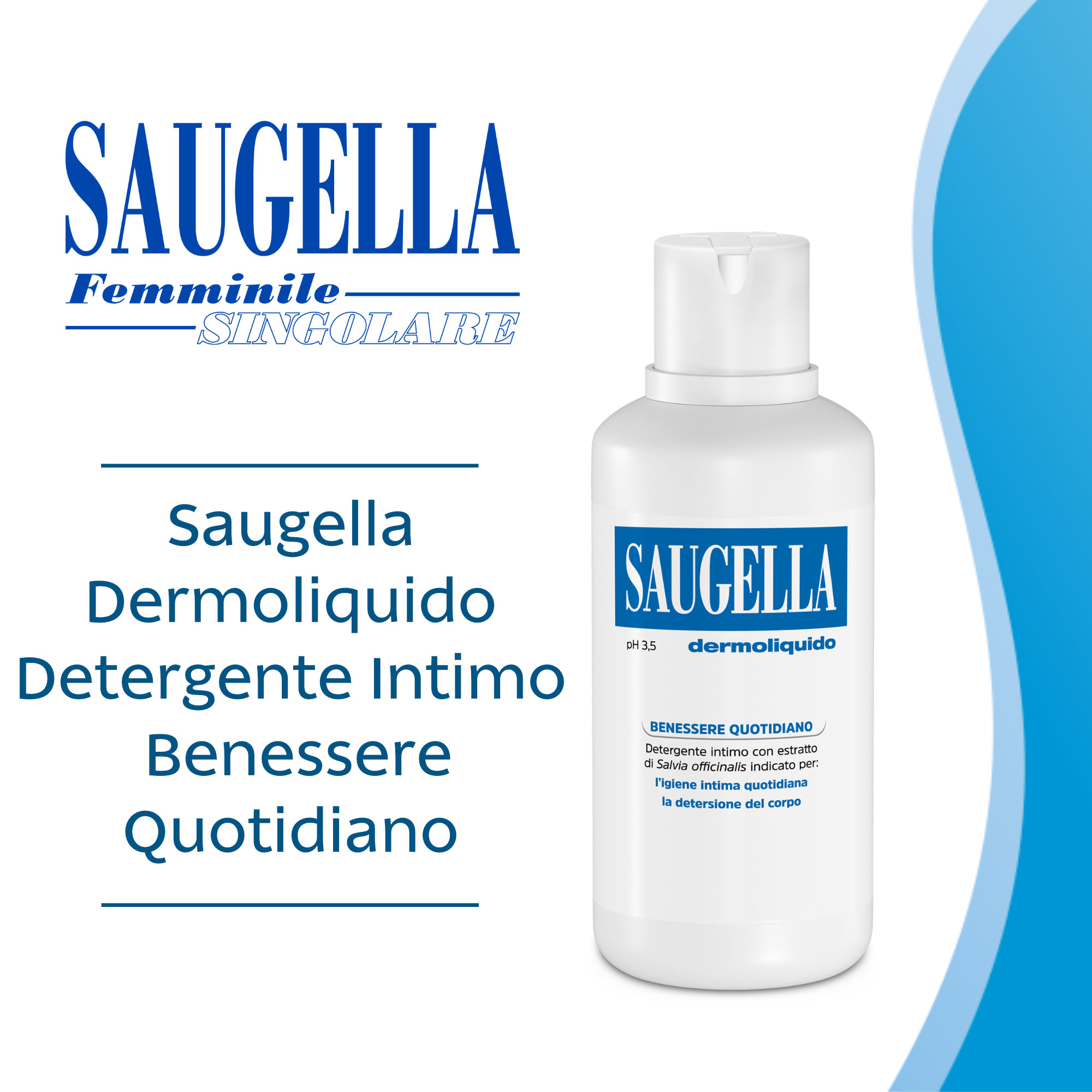 Saugella Blu Dermoliquido pH 3,5 - Detergente Intimo Antibatterico 750 ml