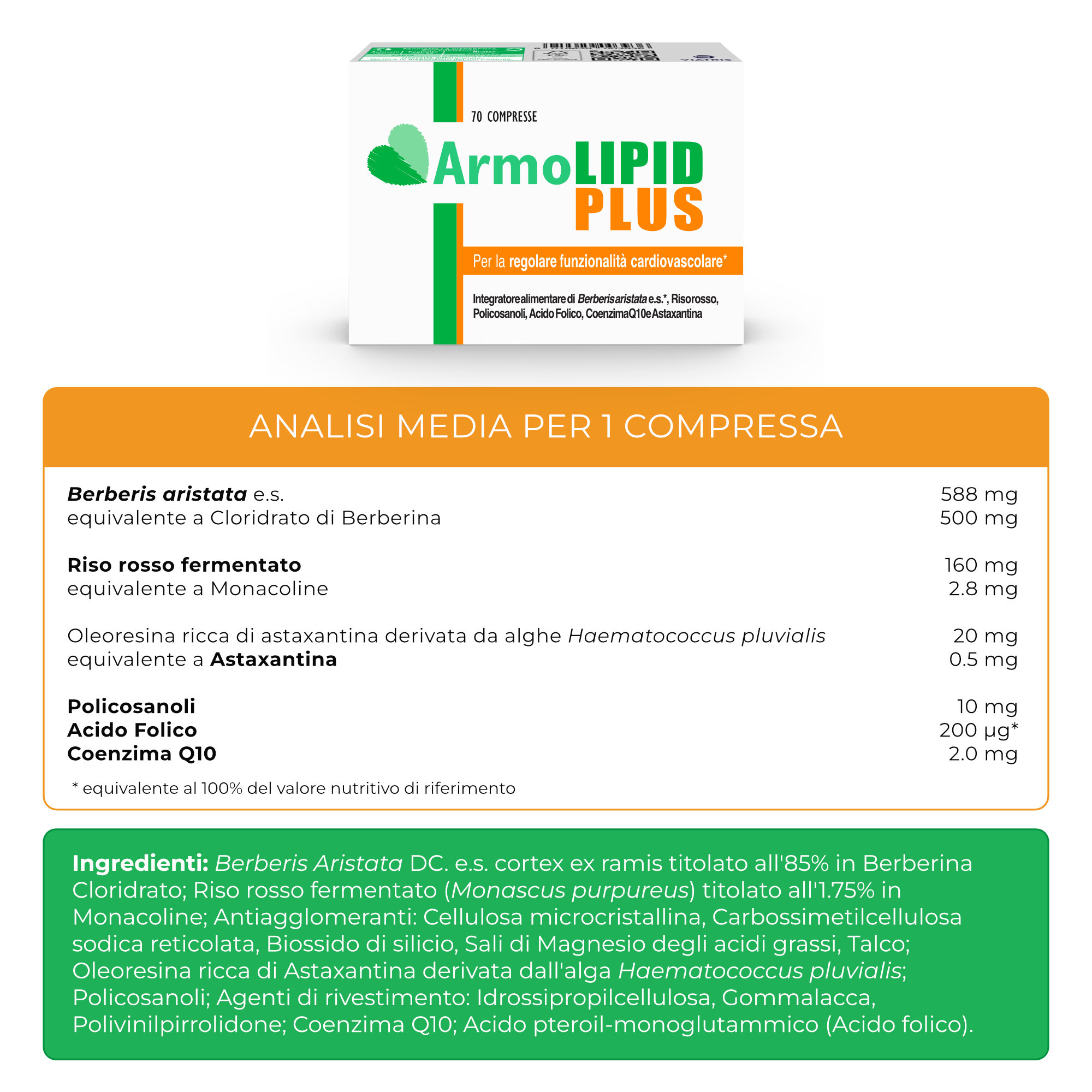 Armolipid Plus 70 Compresse - Integratore Per Il Colesterolo - Nuovo Formato