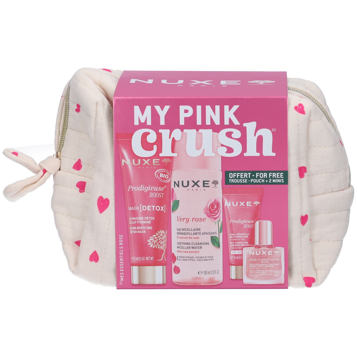 Nuxe Trousse Pink Crush 251 Acqua Micellare Very Rose 100 Ml + 1 Boost Maschera Detox 75 Ml + 1 Boost Crema Gel 15 Ml + 1 Huile Prodigieuse Or Floral 10 Ml