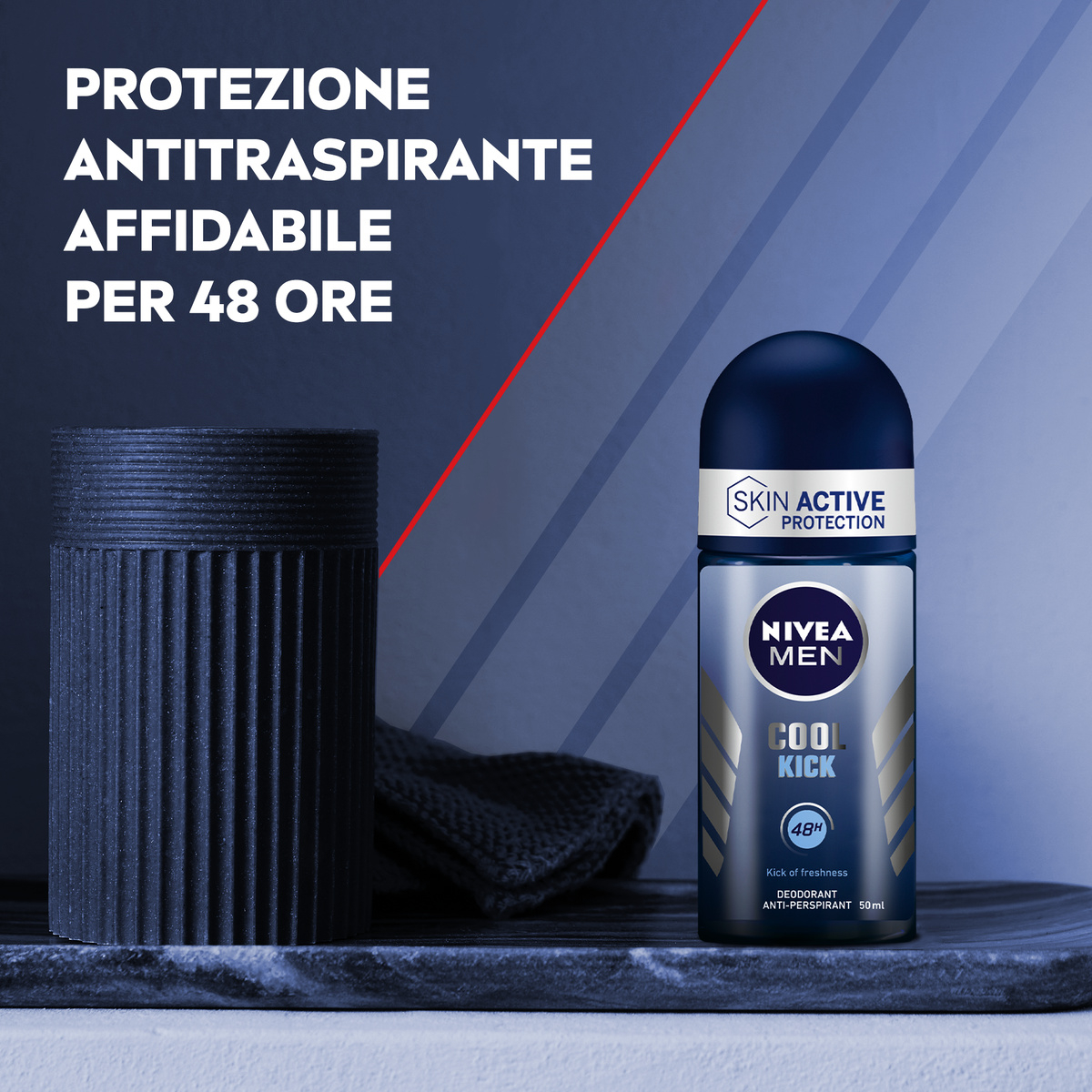 Nivea Men Cool Kick Deodorante Roll-on 150 ml, Deodorante uomo antitraspirante 48h