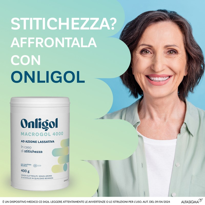 Onligol - Lassativo a base di Macrogol 4000 - senza elettroliti - lassativi in polvere utili in caso di stitichezza - 400 g