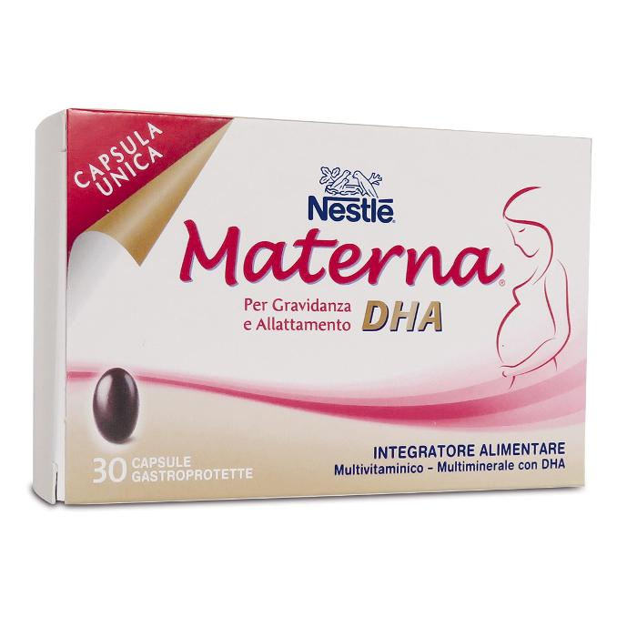 Nestlé Materna DHA - Integratore multivitaminico multiminerale per gravidanza e allattamento - 30 capsule softgel