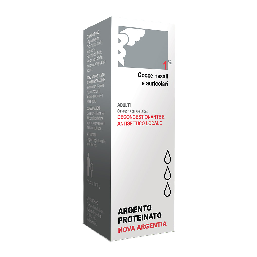 Argento Proteinato Nova Argentia 1% - Gocce nasali e auricolari - 10 mL