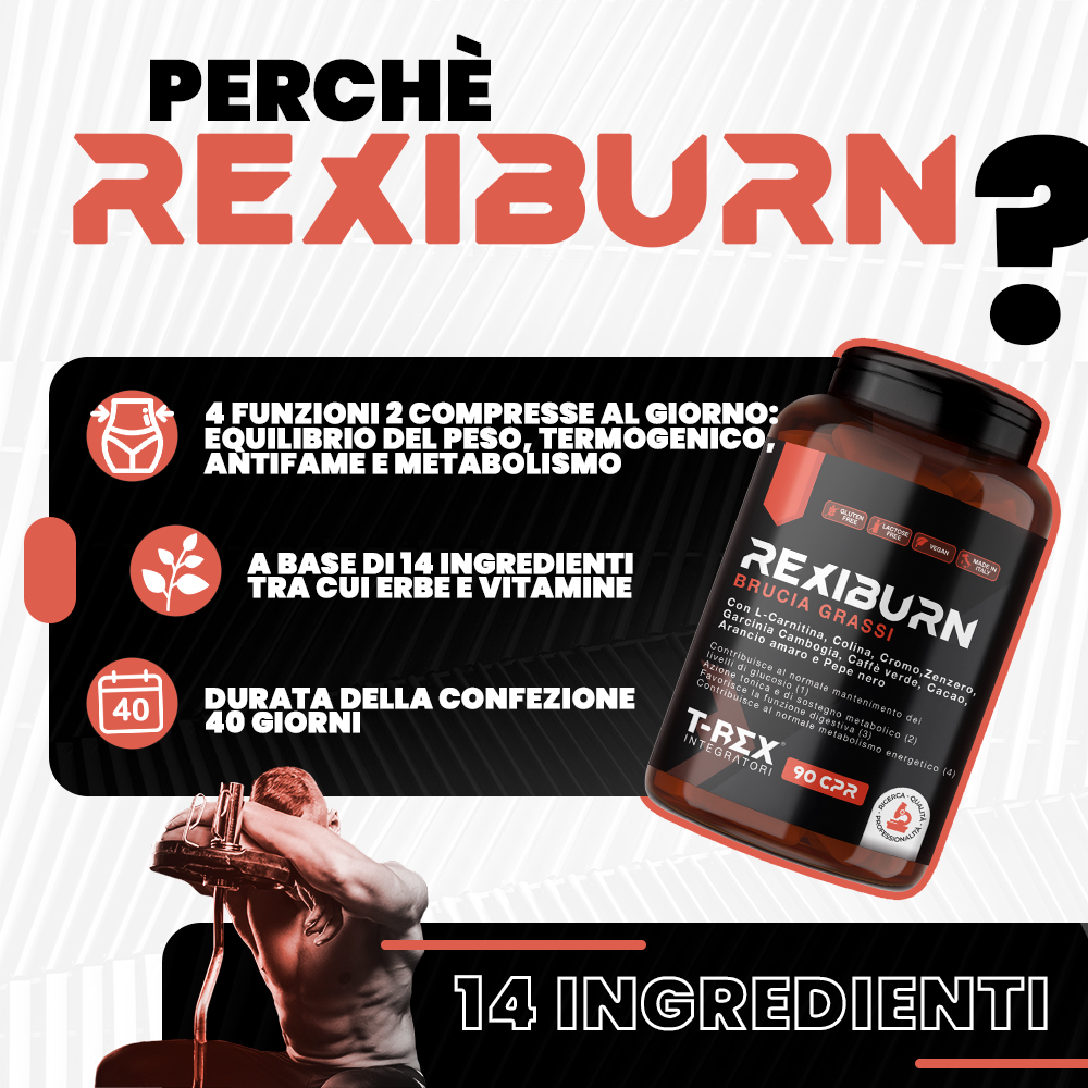 T-Rex Integratori Rexiburn Bruciagrassi 90 Compresse - Integratore Per L'Equilibrio Del Peso Corporeo