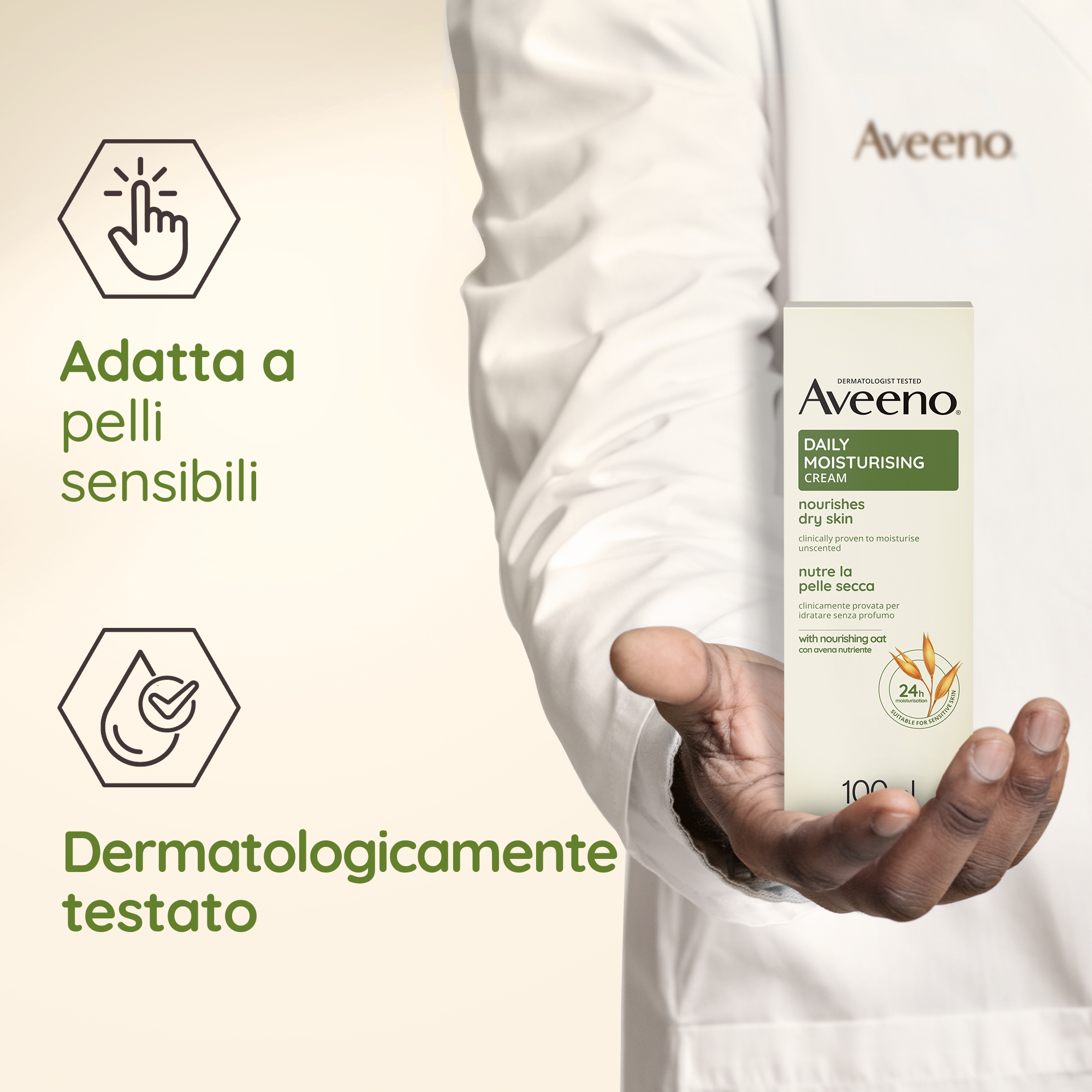 Aveeno Daily Moisturising Crema Idratante 100 ml, Crema corpo per pelli da normali a secche
