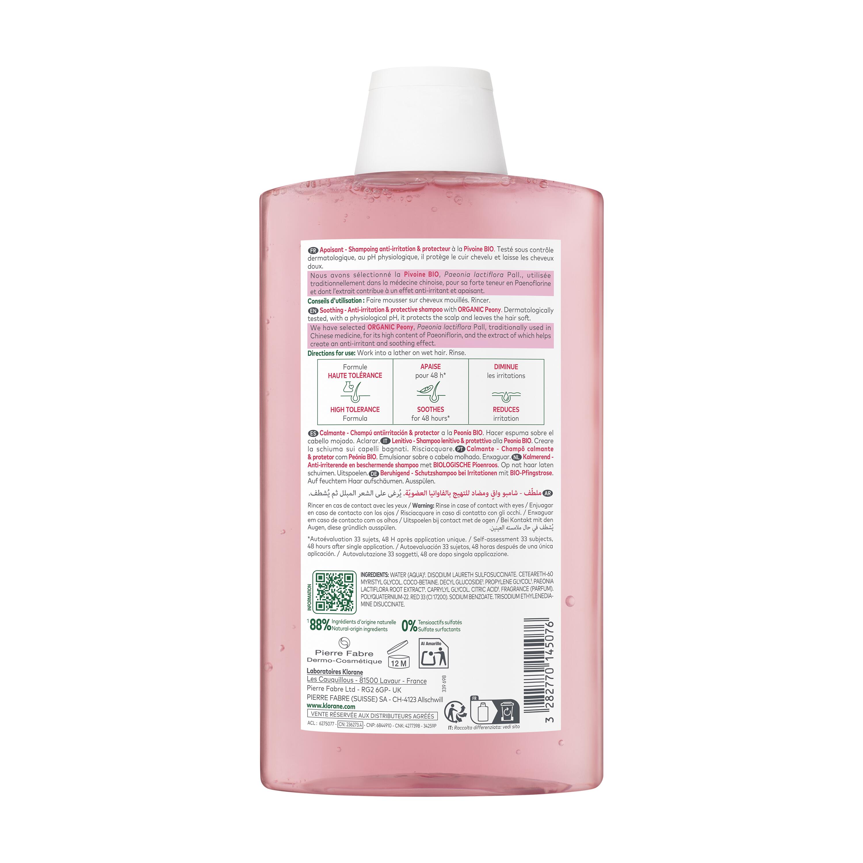 Klorane - Shampoo Lenitivo E Protettivo Alla Peonia Bio Per Cuoio Capelluto Sensibile 400 ml