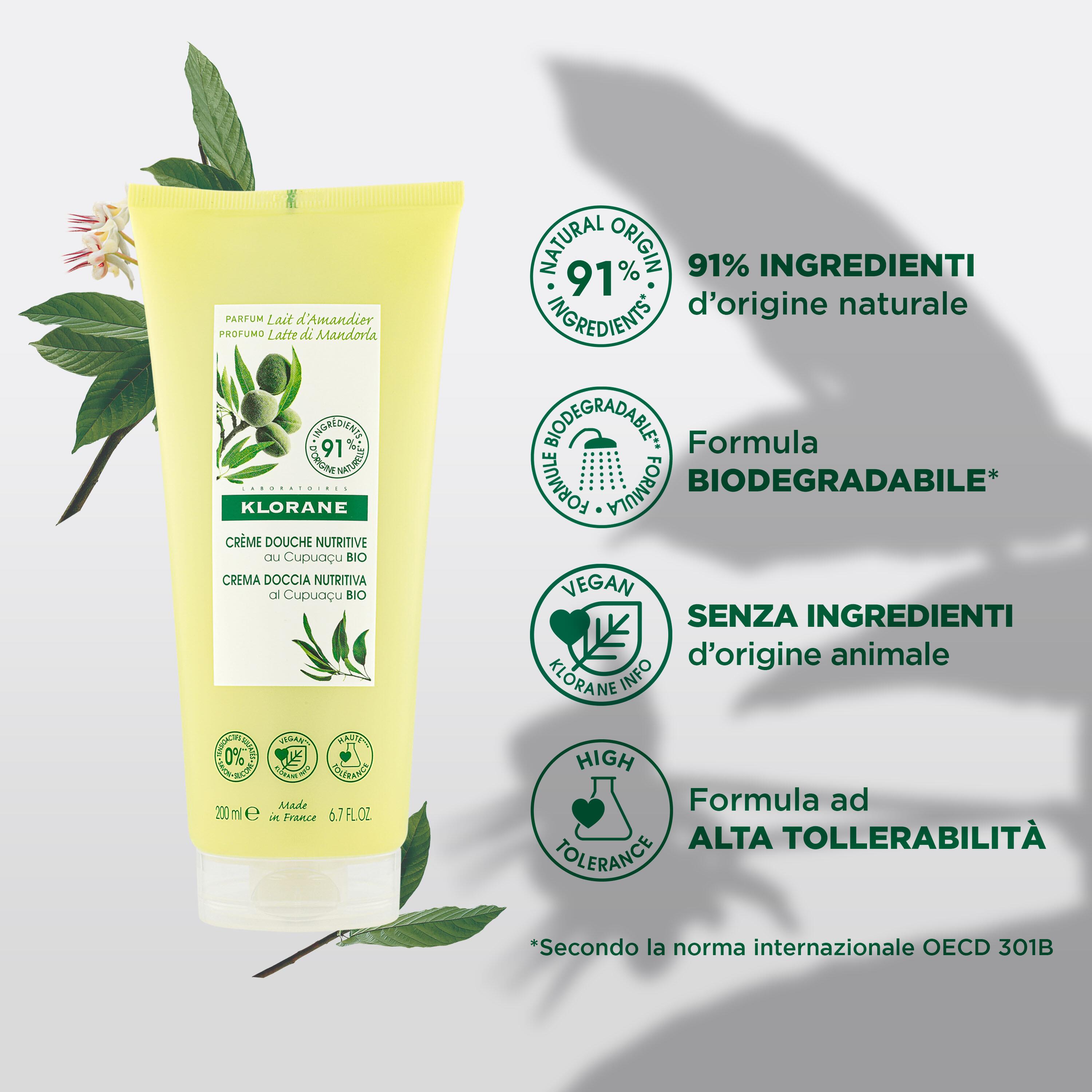 Klorane - Crema Doccia Nutritiva Al Profumo Latte di Mandorla Per Pelle Da Secca A Molto Secca 200 ml