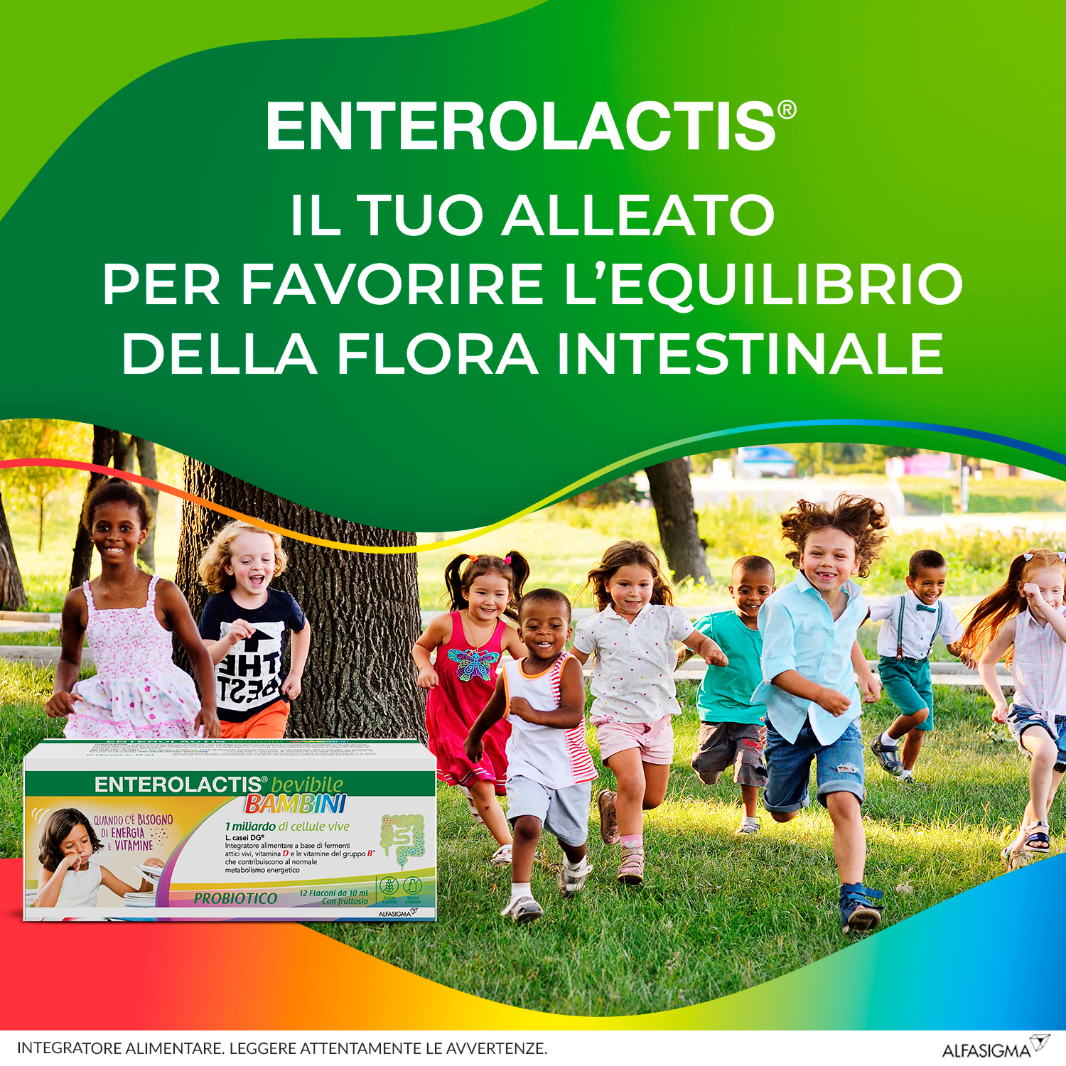 Enterolactis Bambini Bevibile, Integratore Alimentare con Fermenti lattici, probiotici L,Casei DG, 1 Miliardo Cellule Vive, Con Fruttosio, Senza Glutine e Lattosio, 12 Flaconcini da 10ml, Gusto Lampone