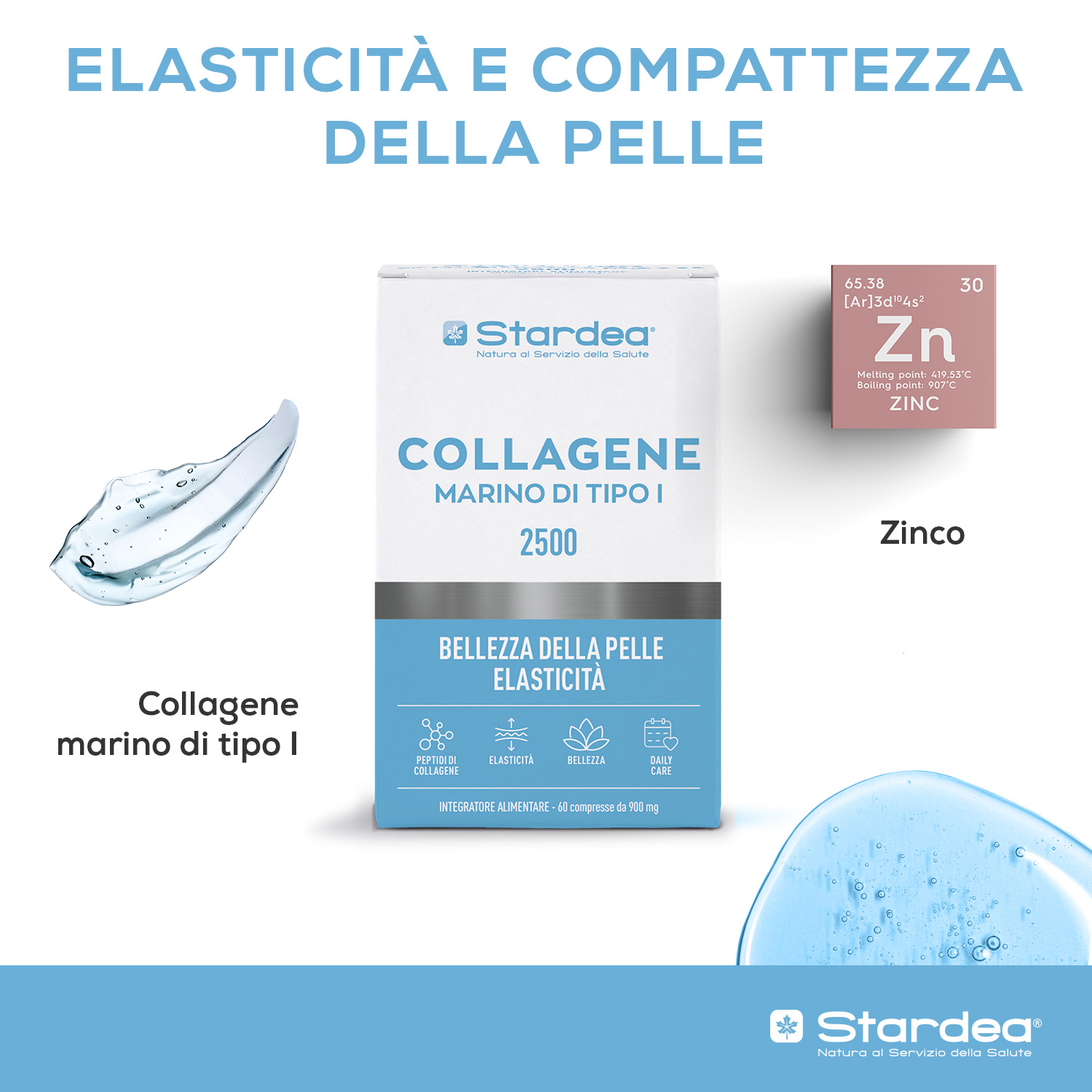 INTEGRATORE ALIMENTARE - 60 compresse a base di COLLAGENE MARINO DI TIPO I e Zinco per la BELLEZZA DELLA PELLE, ELASTICITÀ