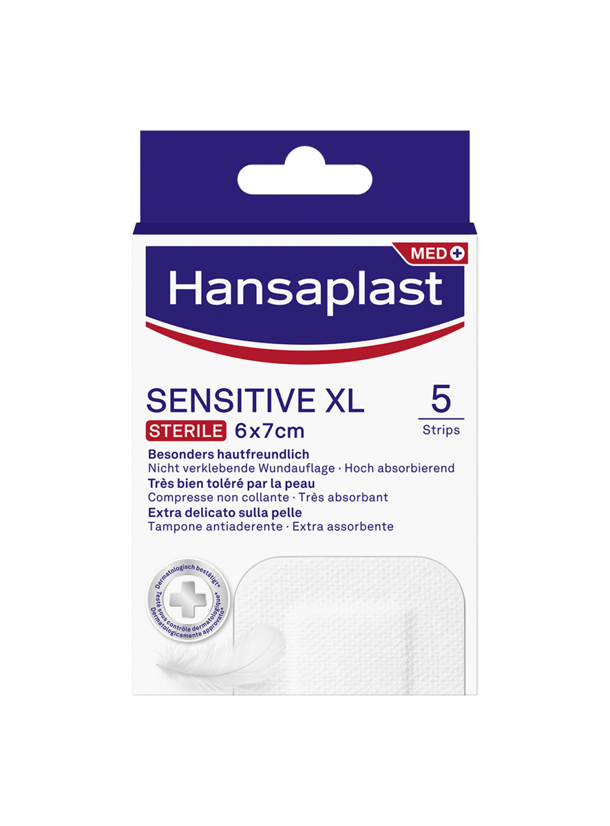Hansaplast Cerotti Sensitive XL, Cerotti medicazione per ferite medio-grandi, 5 pezzi da 6 x 7 cm