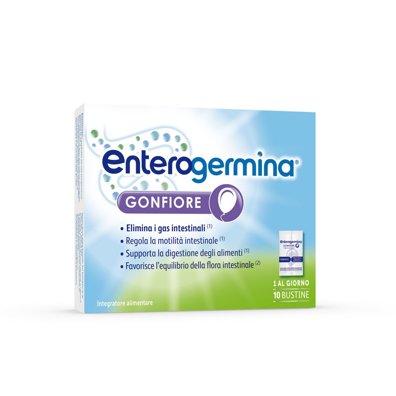 Enterogermina Gonfiore 10 bustine, Integratore Alimentare con Probiotici, Enzimi Digestivi e Fermenti Lattici per Adulti Contro Gonfiore Addominale, Gusto Pesca
