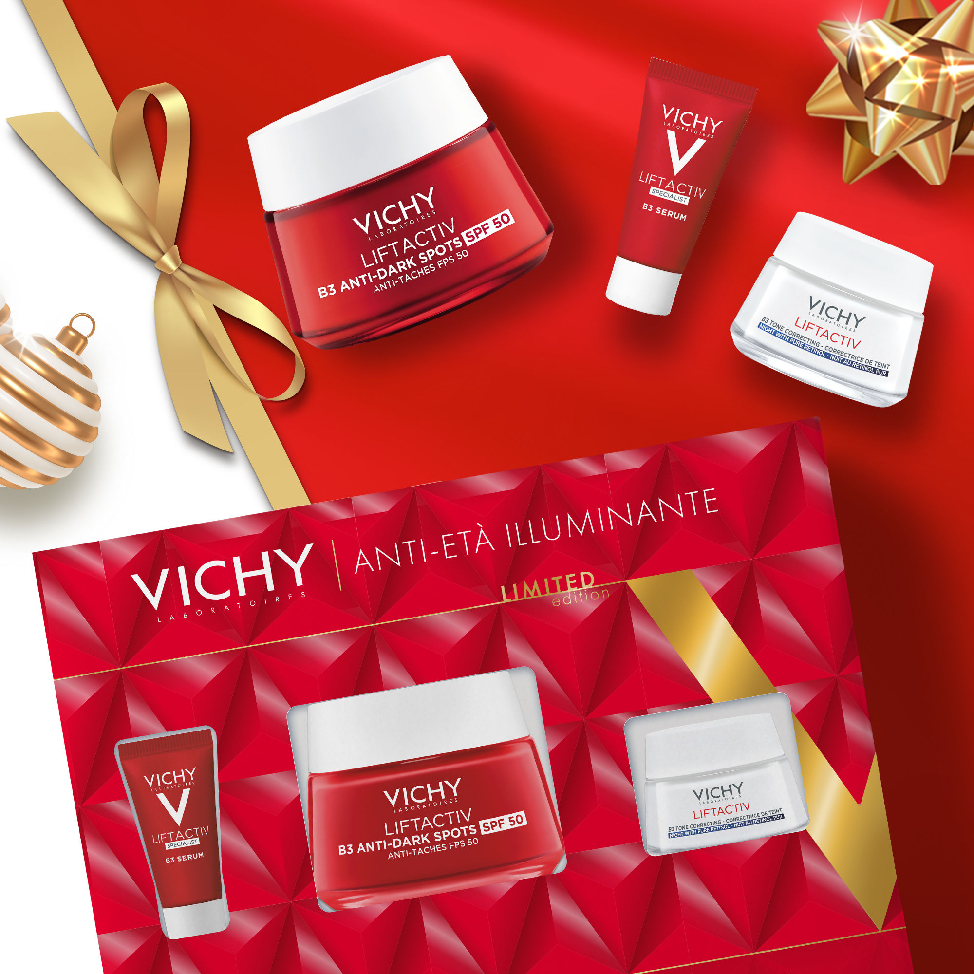 Vichy Cofanetto Regalo per una Pelle Luminosa Anti-Macchie con Liftactiv B3 Anti-macchie Siero 5 ml + Liftactiv B3 Crema Giorno SPF50 50 ml + Liftactiv B3 Crema Notte con Retinolo Puro 15 ml