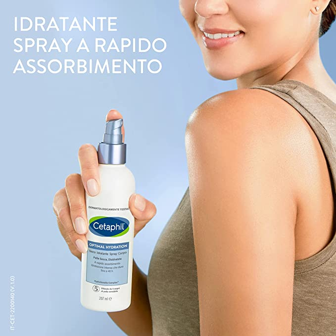 Cetaphil Optimal Hydration Siero Idratante Spray Corpo, per Pelle Secca e Sensibile, Idratazione Intensa per 48 Ore, Formato 207 ml