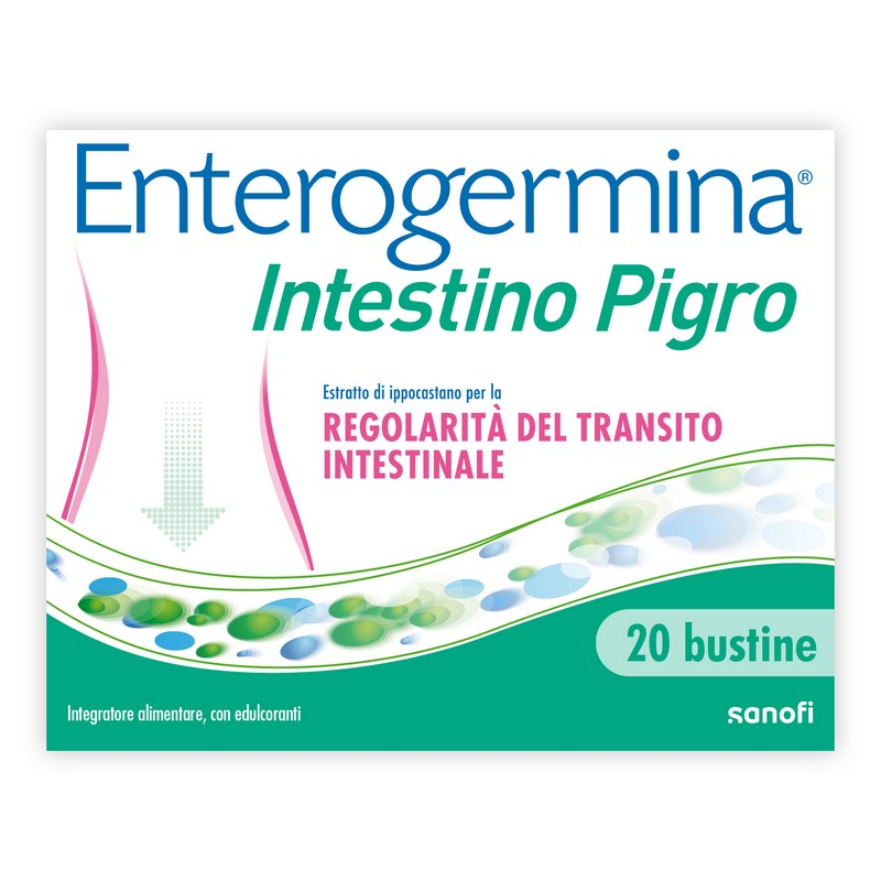 Enterogermina Intestino Pigro 20 bustine, Fermenti Lattici, Probiotici, Prebiotici, FOS, Integratore Regolarità Intestinale, con Psillio, Ibisco, Ippocastano, Opuntia, Gusto Frutti di Bosco