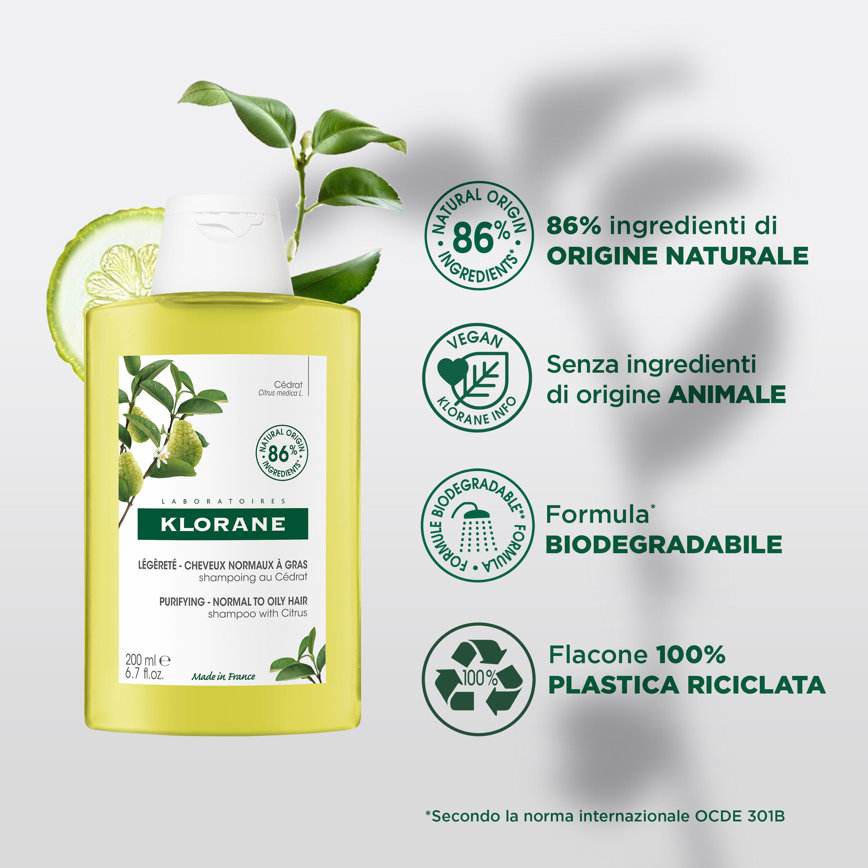 Klorane - Shampoo Energizzante Al Cedro Per Capelli Da Normali A Grassi 200 ml