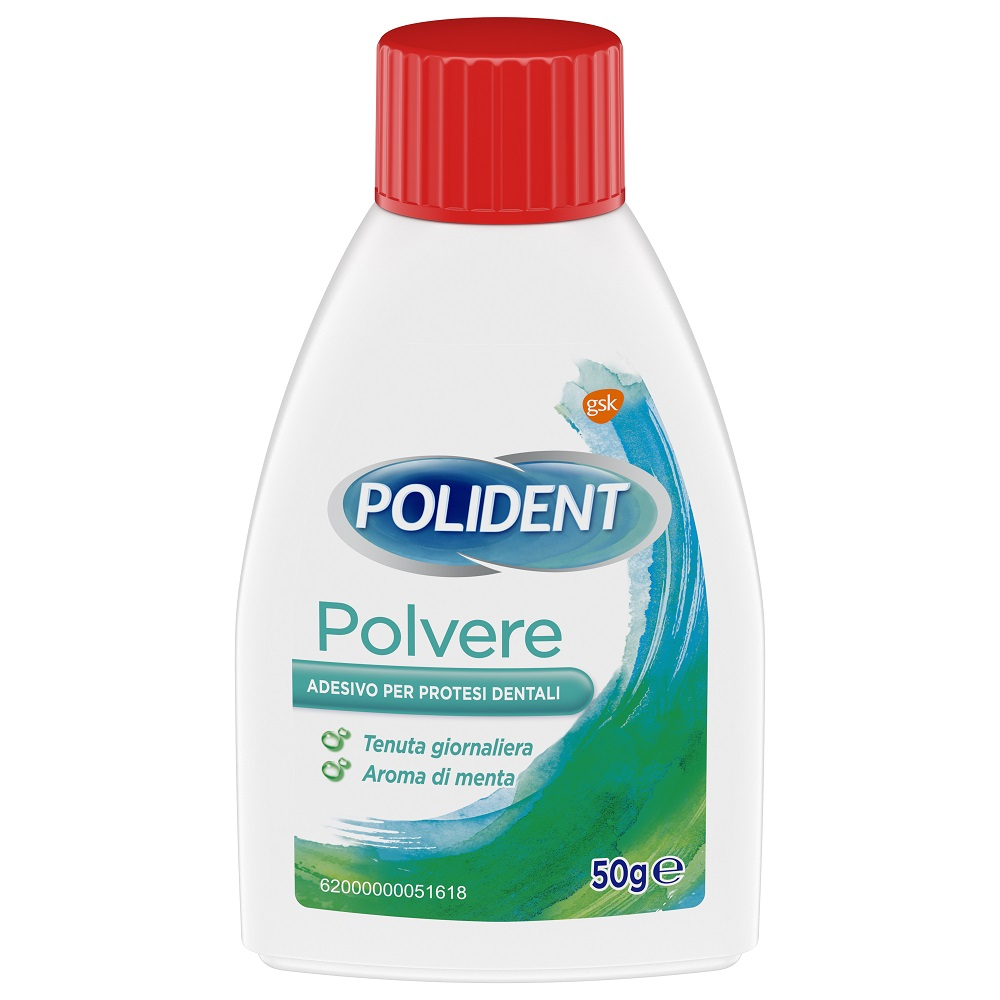 Polident Polvere Adesivo per Protesi Dentale Tenuta Giornaliera Gusto Menta 50 g