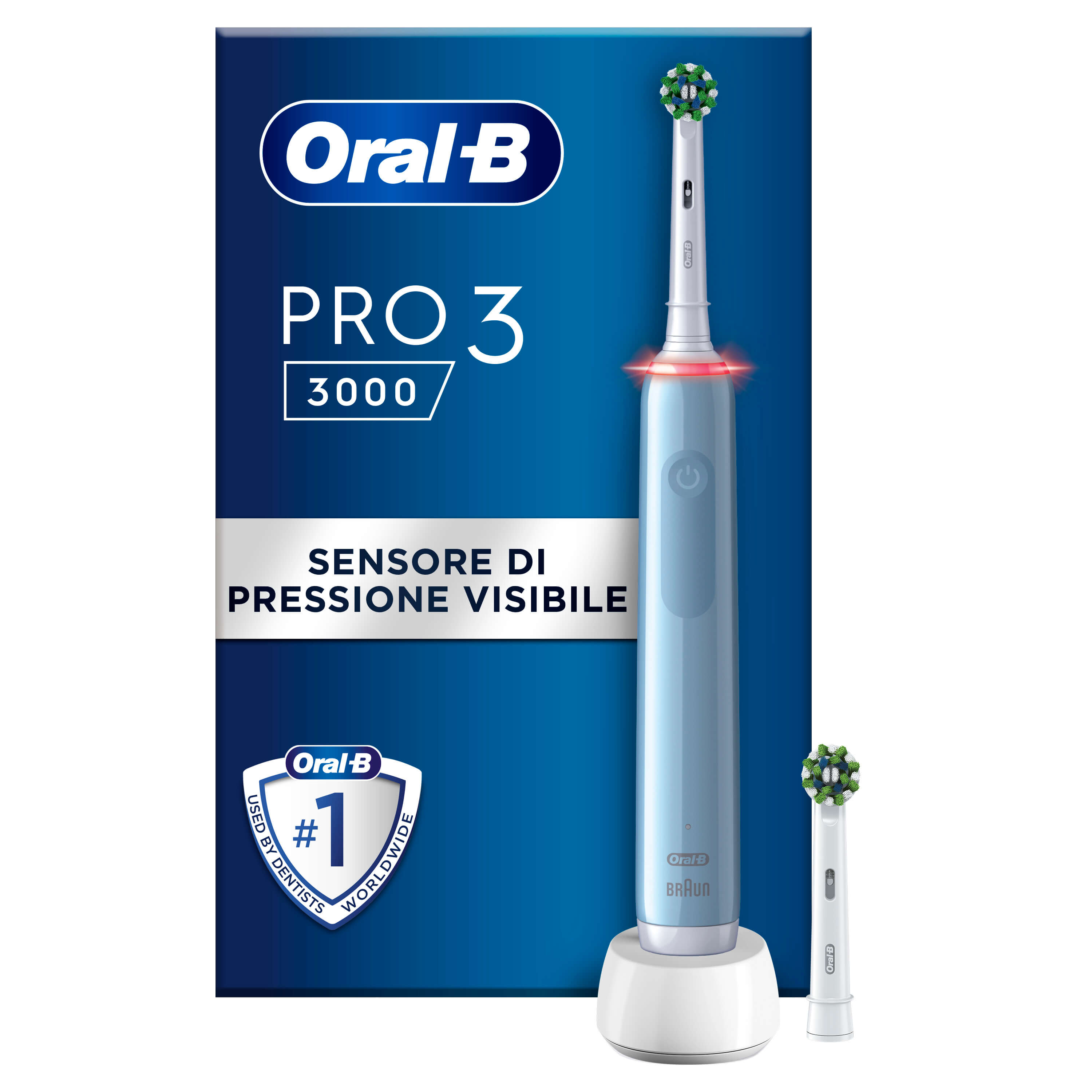 Oral-B Spazzolino Elettrico Ricaricabile Blu Pro3 3000, 2 Testine, 1 Spazzolino