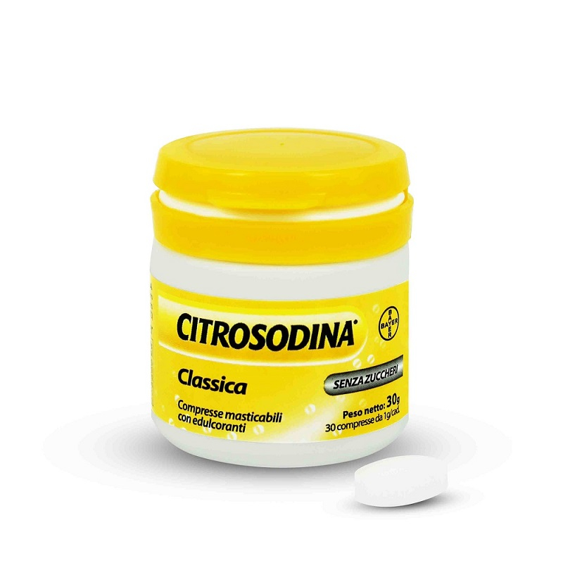 Citrosodina Masticabile, con Sodio Bicarbonato, Digestivo contro Pesantezza di Stomaco, Senza Zucchero, Gusto Limone, 30 Compresse 