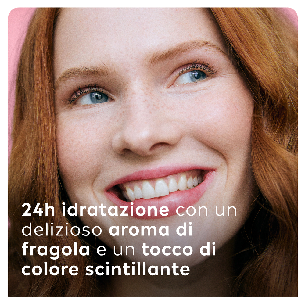 Labello Strawberry Shine 4.8 g, Burrocacao labbra colorato e idratante all'aroma di Fragola