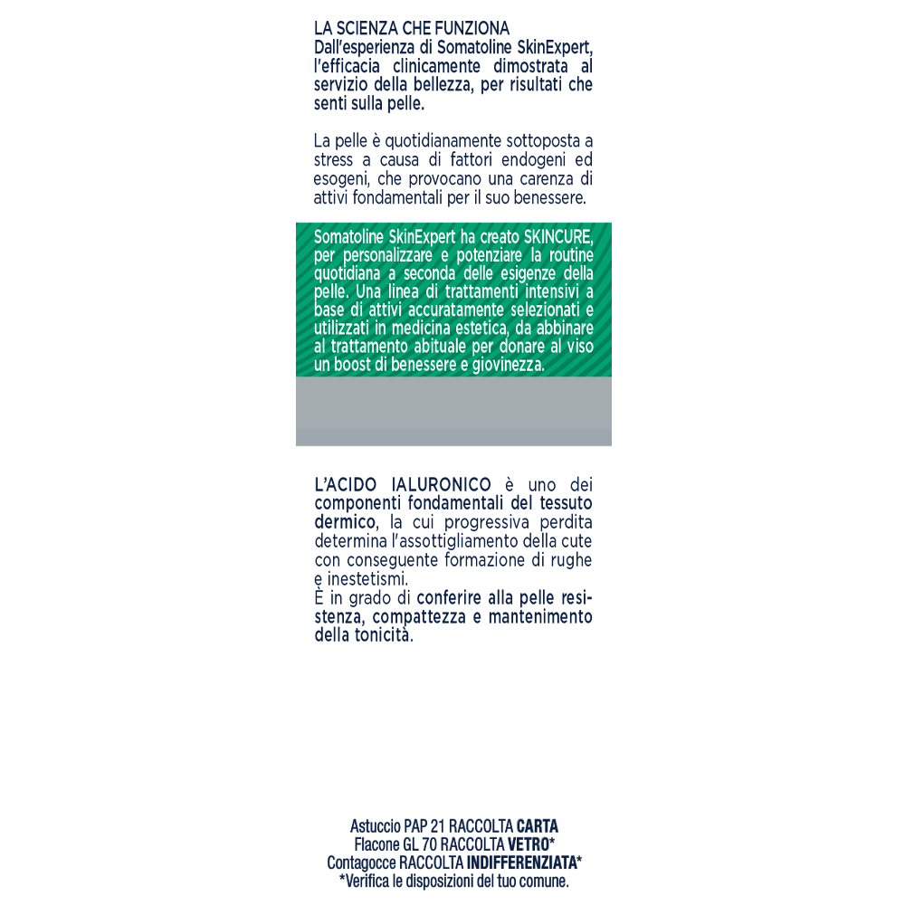 Somatoline SkinExpert, Skincure Booster Antirughe Acido Ialuronico 2%, Siero Viso   Anti-età,  Acido Ialuronico   30ml