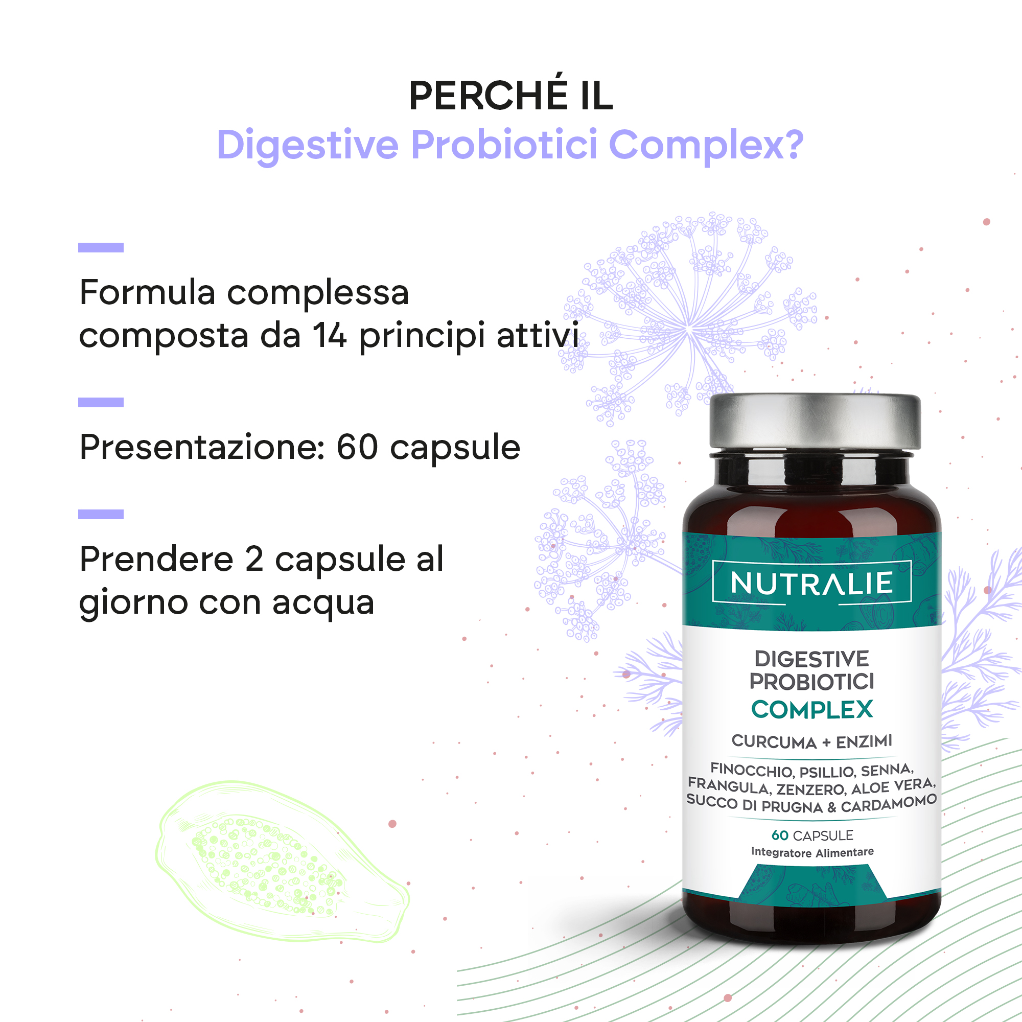 Nutralie Digestive Probiotici Complex 60 Capsule -  Integratore Per Il Benessere Intestinale