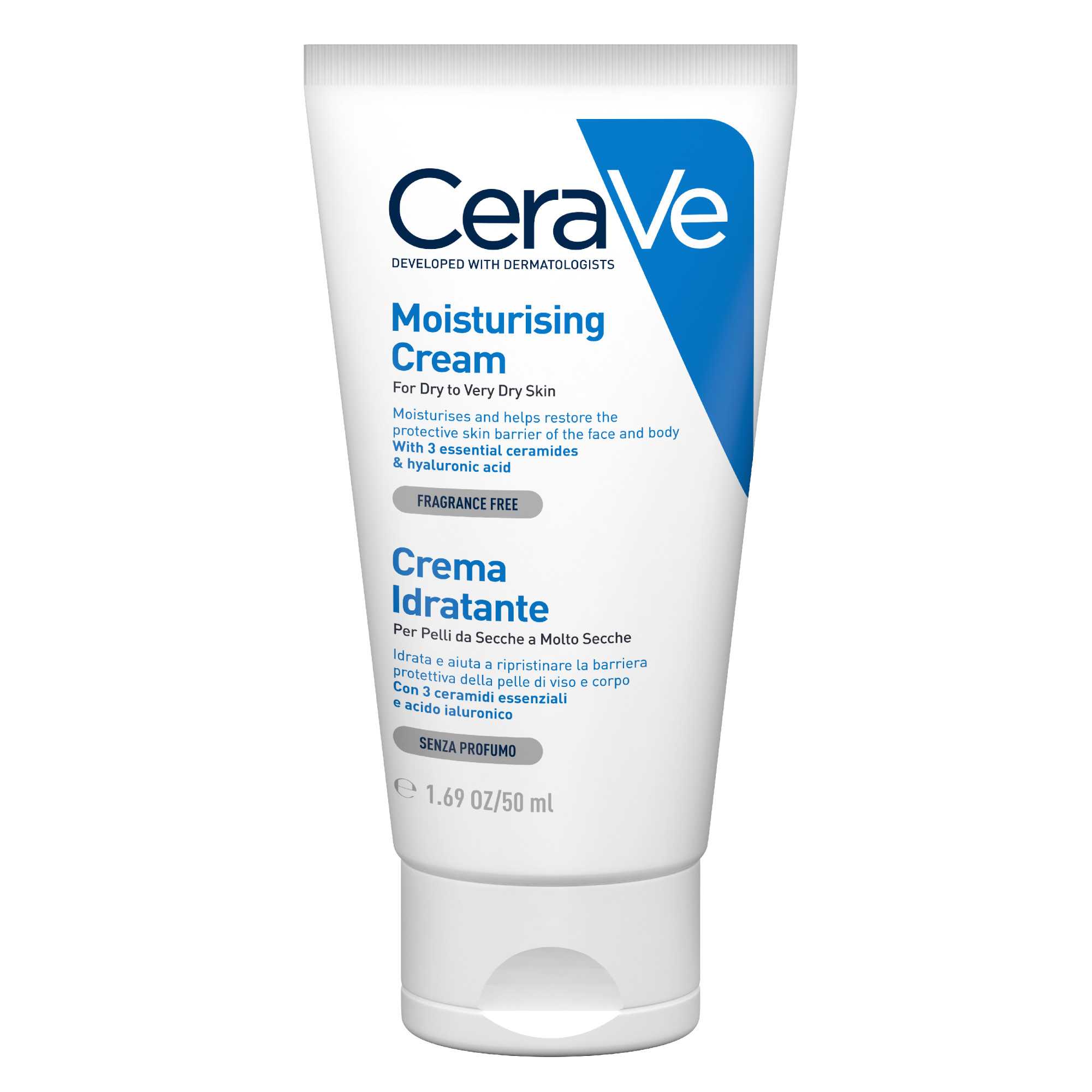 CeraVe Crema Idratante, Per Pelli Da Secche a Molto Secche Per il Corpo e il Viso, 50 ml