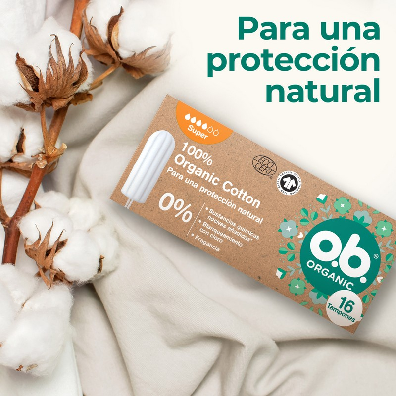 o.b. Assorbenti Interni, Organic Super, 100% Cottone Biologico, 16 Tamponi, color White