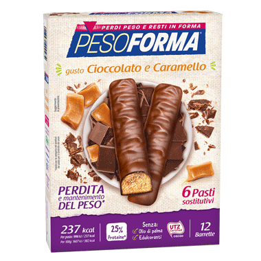 Pesoforma Barrette Cioccolato e Caramello - 6 Pasti sostitutivi per perdita e mantenimento del peso corporeo - 12 barrette