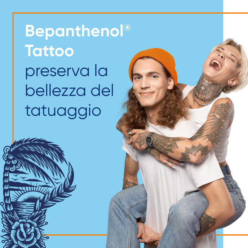 Bepanthenol Tattoo Crema Protezione Solare Molto Alta SPF50+ per Tatuaggio, con Pantenolo, Protegge, Idrata e Rigenera la Pelle Tatuata, 50ml