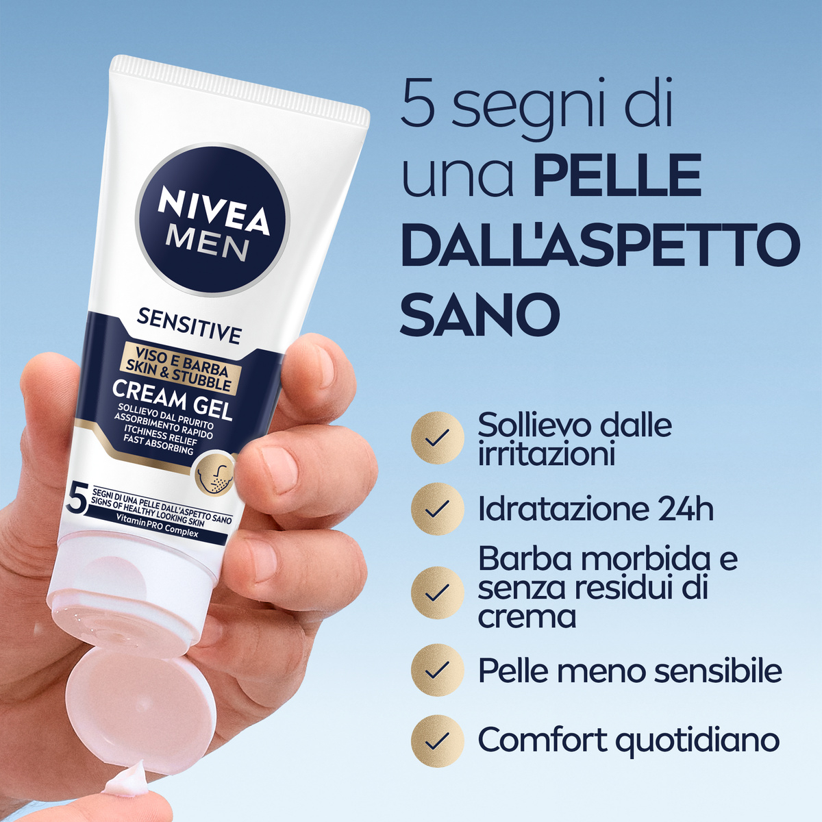 Nivea Men Sensitive Viso e Barba Cream Gel 50 ml, Crema viso uomo per un sollievo dalle irritazioni