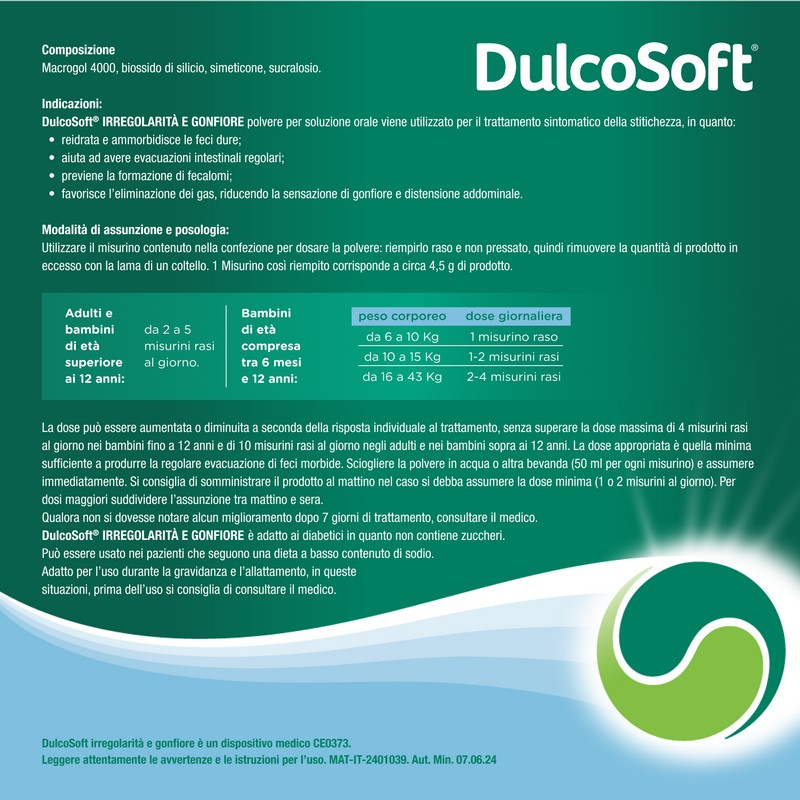 DulcoSoft Irregolarità E Gonfiore, Lassativo, Trattamento Stitichezza, Senza Glutine, Senza Zucchero, Senza Lattosio, Confezione Polvere 200g