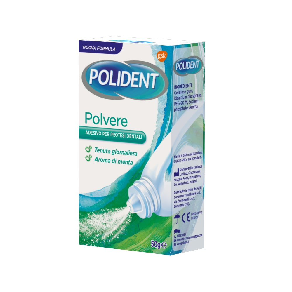 Polident Polvere Adesivo per Protesi Dentale Tenuta Giornaliera Gusto Menta 50 g