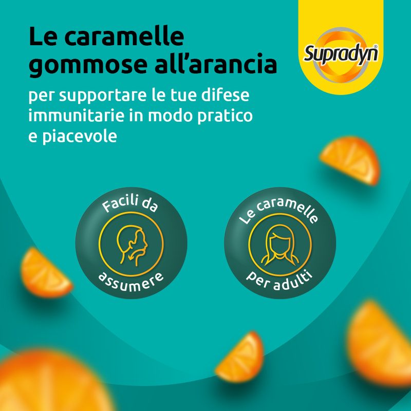 Supradyn Difese Gummy Integratore Multivitaminico con Vitamina C, D e Zinco per Difese Immunitarie degli adulti, Gusto Arancia, 60 Caramelle Gommose