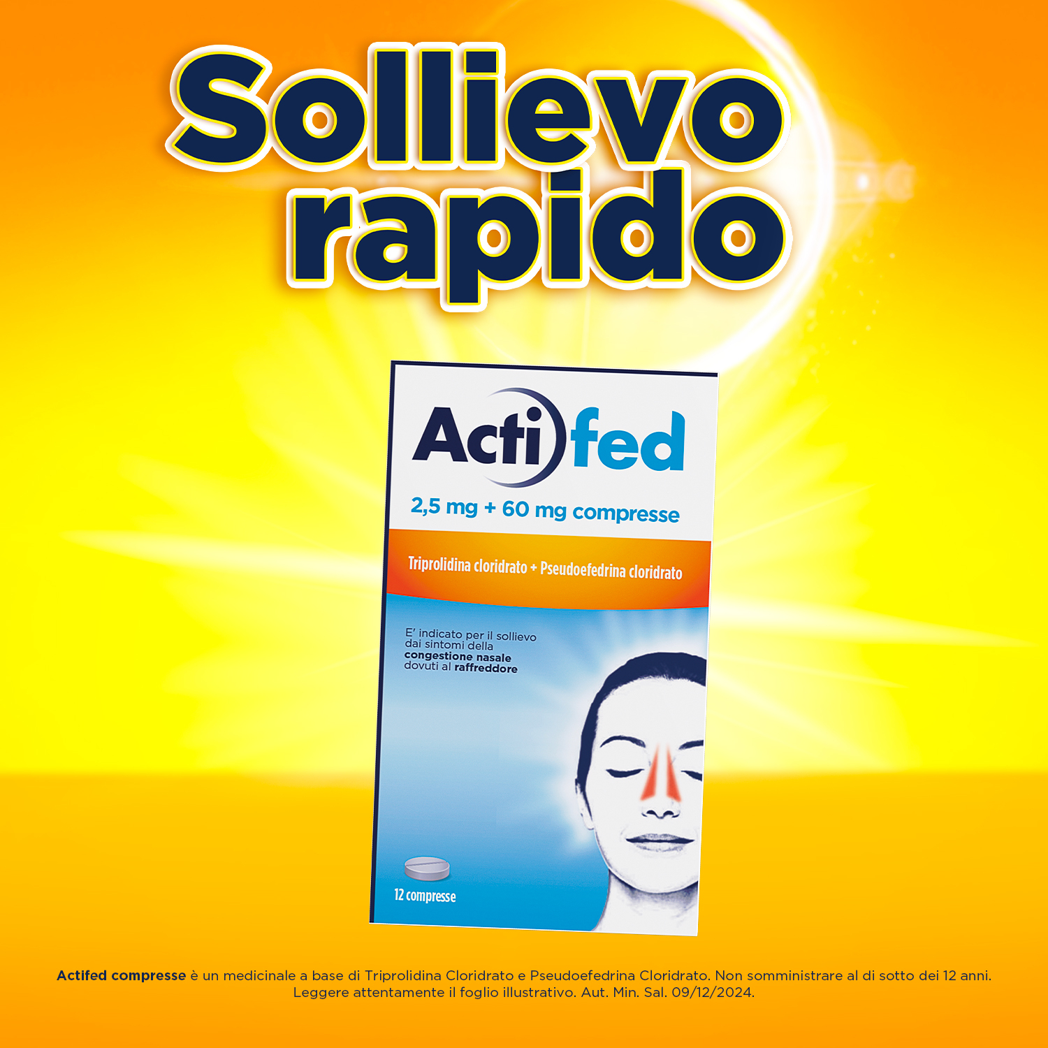 Actifed 2,5 mg 12 Compresse Congestione Nasale e Raffreddore