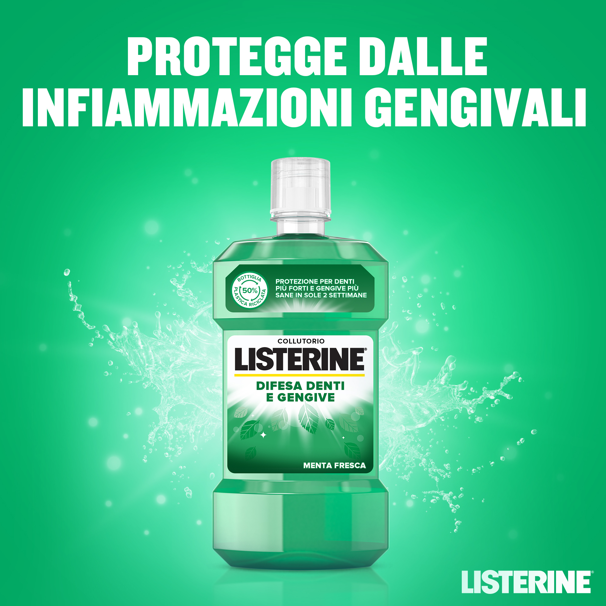 LISTERINE Collutorio Difesa Denti e Gengive 200 ml, Collutorio con fluoruro al gusto di Menta Fresca