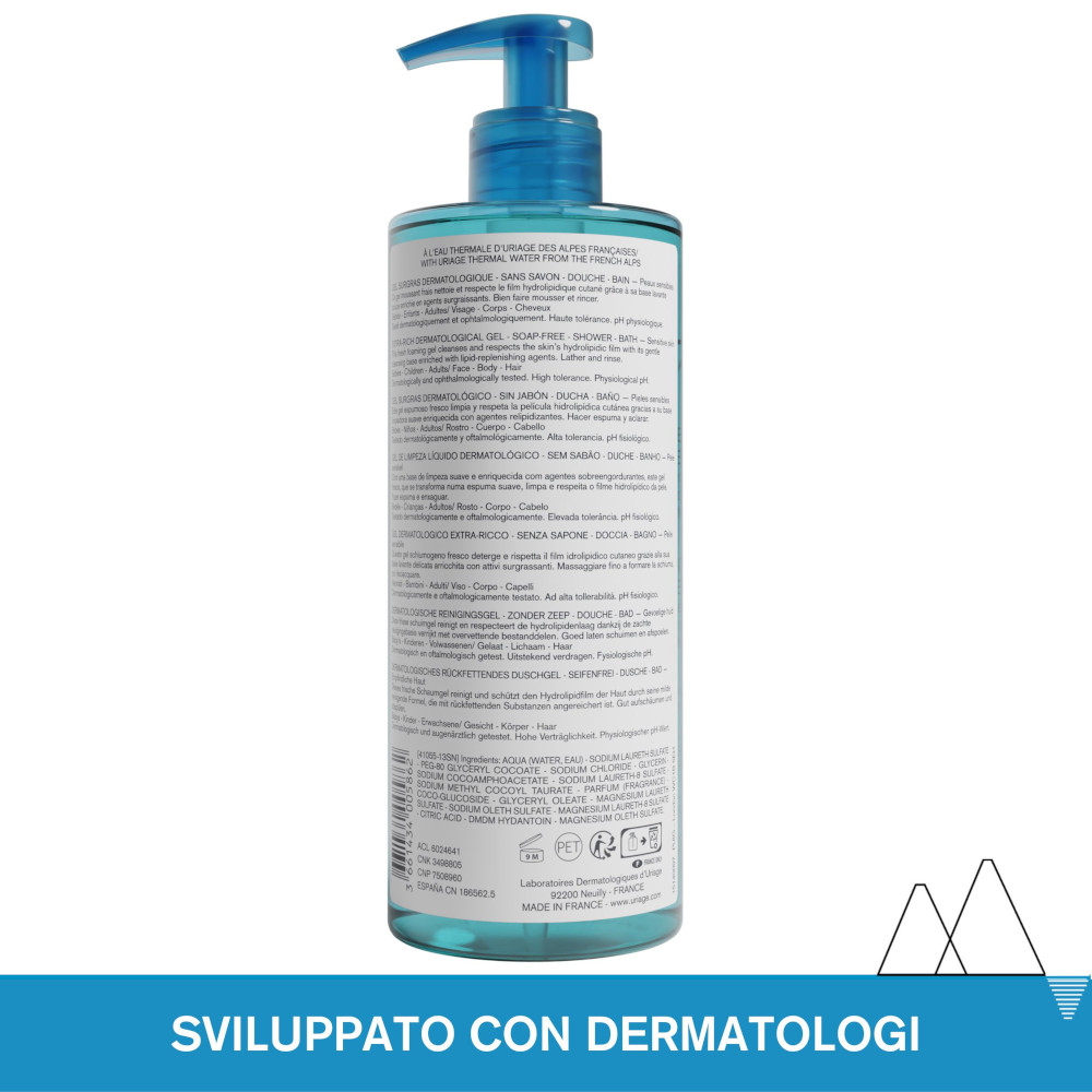 Uriage Gel Surgras Detergente Dermatologico extra-ricco 500ml per viso e corpo ideale per Pelle Sensibile 500 ml