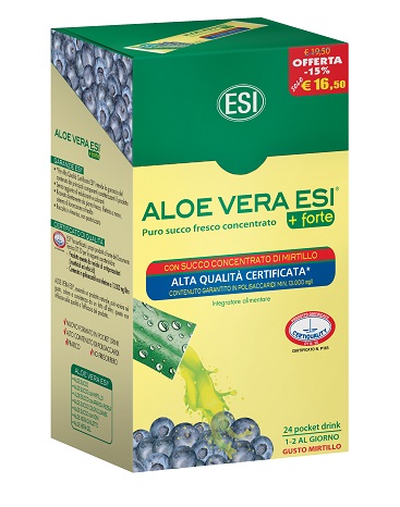 Aloe Vera Esi - Succo fresco + forte con aggiunta di concentrato di mirtillo - 24 pocket drink