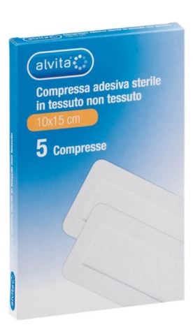 GARZA COMPRESSA ADESIVA STERILE ALVITA IN TESSUTO NON TESSUTO ESTENSIBILE BIANCO 10X15CM