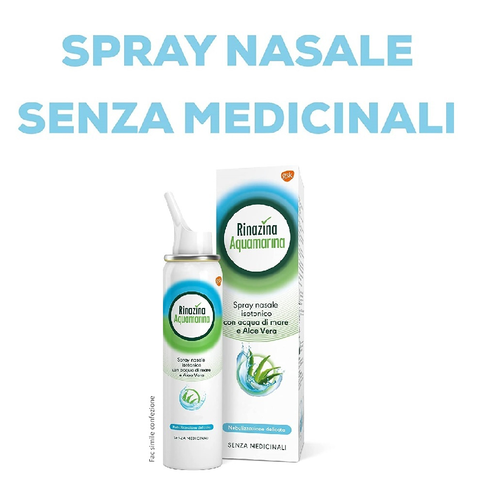 Rinazina Aquamarina Spray Nasale Isotonico Delicato Lavaggio Nasale Acqua di Mare e Aloe Vera 100 ml