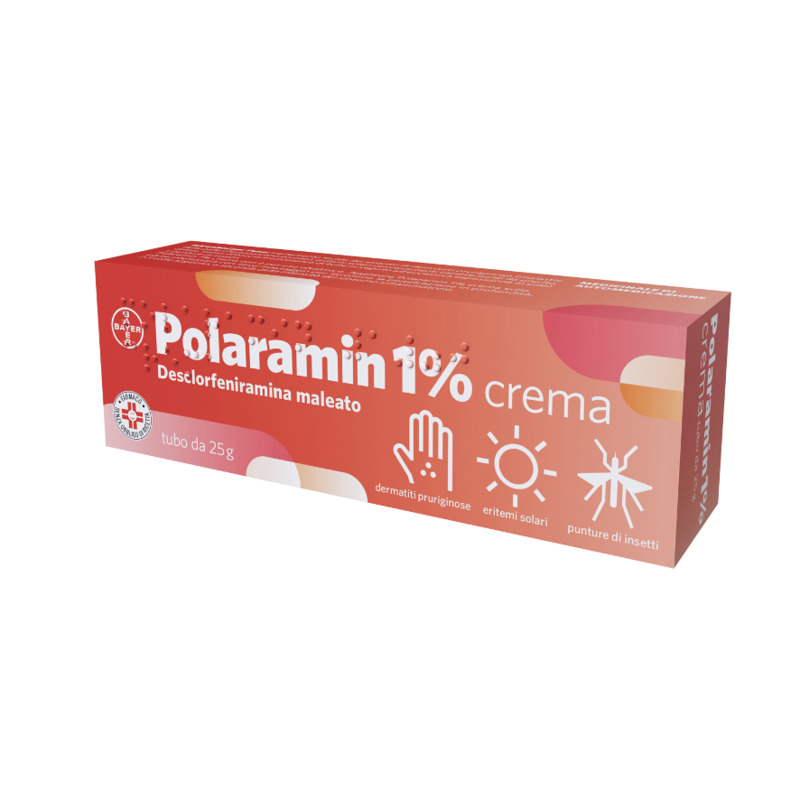 Polaramin, Crema Dermatologica per il Trattamento di Dermatite, Eritema Solare e Punture di Insetto, con 1% di Desclorfeniramina, Allevia il Prurito, Tubo da 25 gr