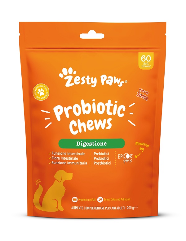 ZESTY PAWS PROBIOTIC - Alimento complementare per cani adulti per supportare la salute del sistema immunitario e dell'intestino - 60 Chews