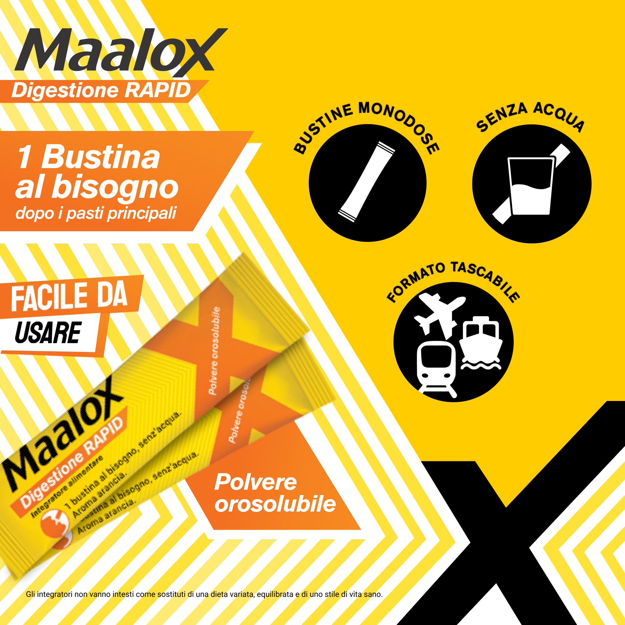 Maalox Digestione RAPID, Integratori, Cattiva Digestione, Acidità di Stomaco – Per Adulti e Bambini 6+, Gravidanza, Senza Glutine e Lattosio (20 Bustine) 