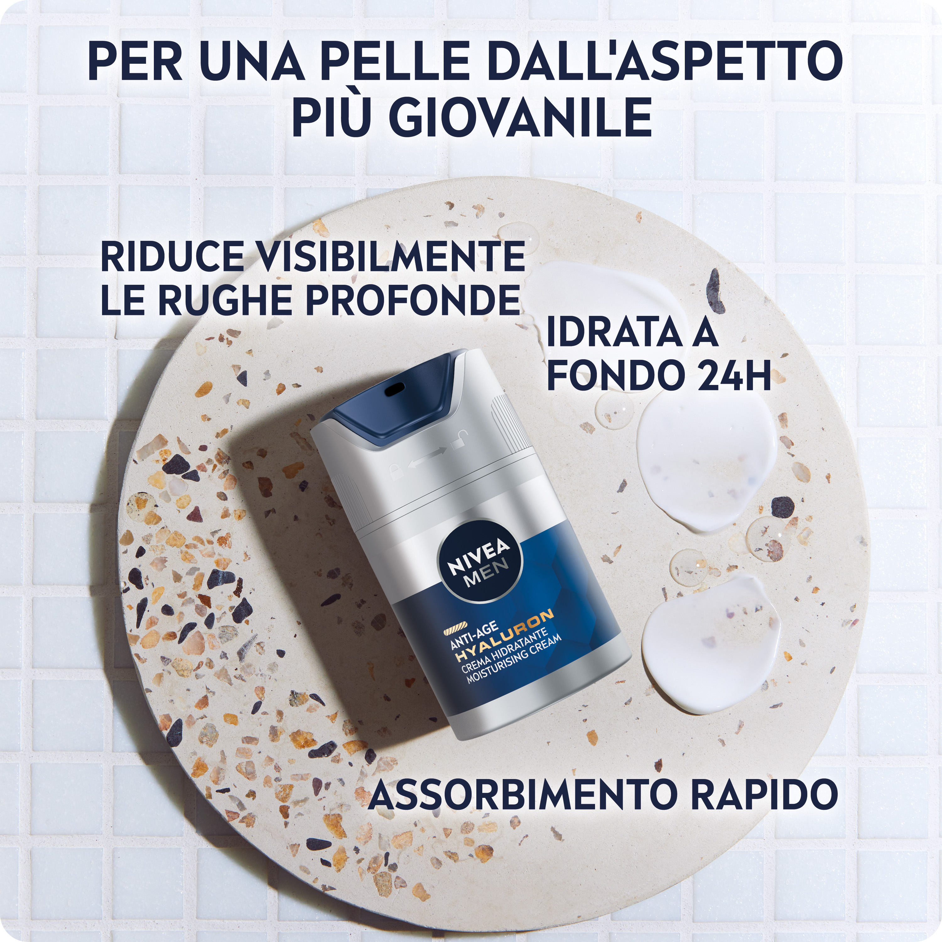 Nivea Men Anti-Age Hyaluron Crema Viso Idratante FP15 50 ml, Crema viso uomo antirughe pelli mature