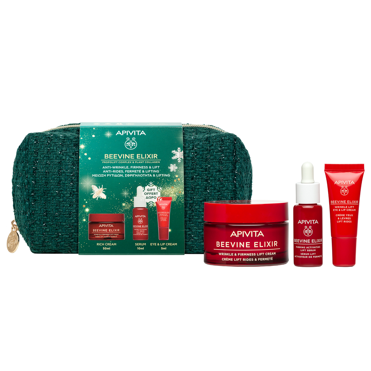 Apivita Beevine Elixir Cofanetto Regalo - Crema Ricca 50 ml + Siero 10 ml + Crema Contorno Occhi 5 ml