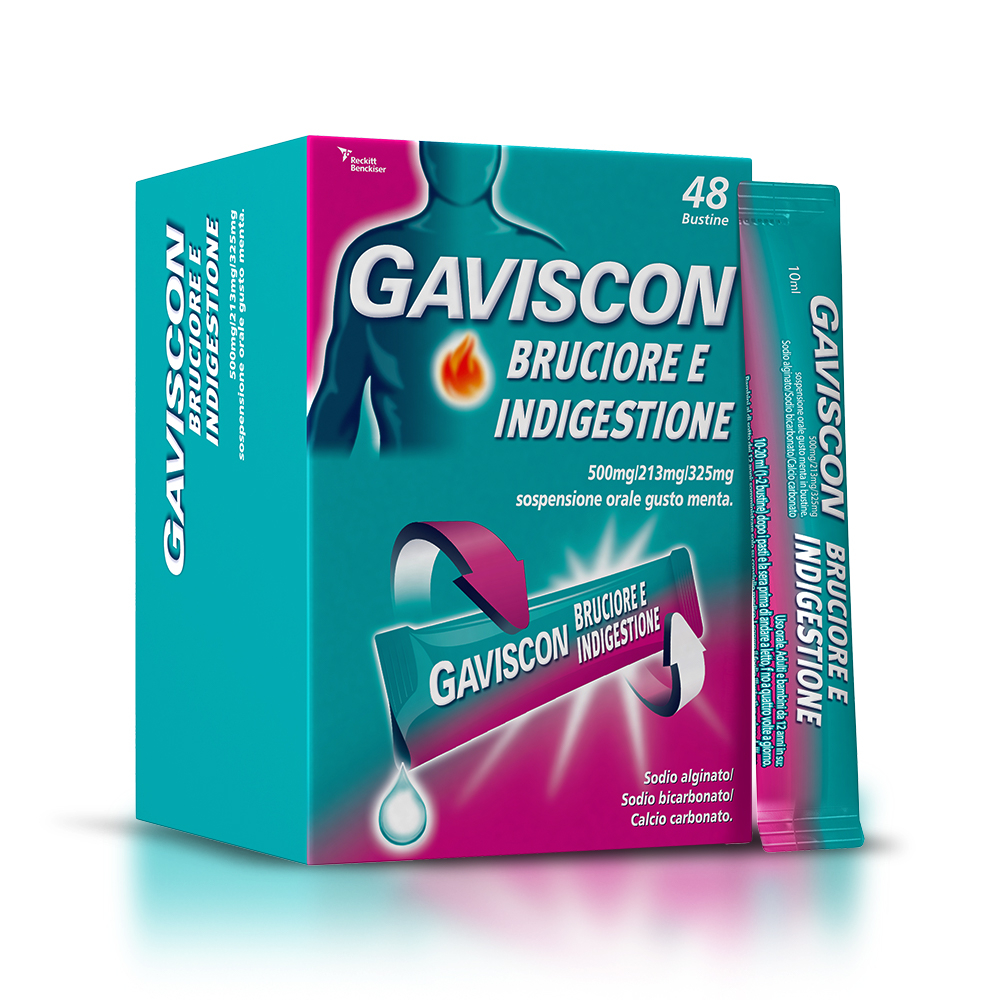 Gaviscon Bruciore E Indigestione - 48 Bustine Contro I Sintomi Del Reflusso Gastroesofageo, Indigestione, Bruciore E Acidità Di Stomaco