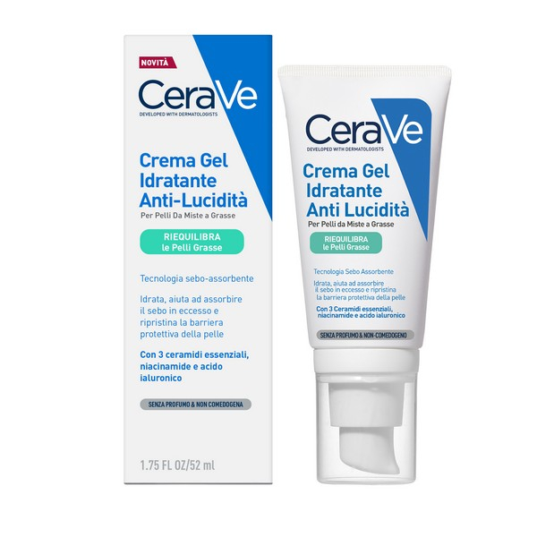 CeraVe Crema Gel Viso Idratante Anti-lucidità, Per Pelli da Miste a Grasse, con Tecnologia Sebo Assorbente, 50ml