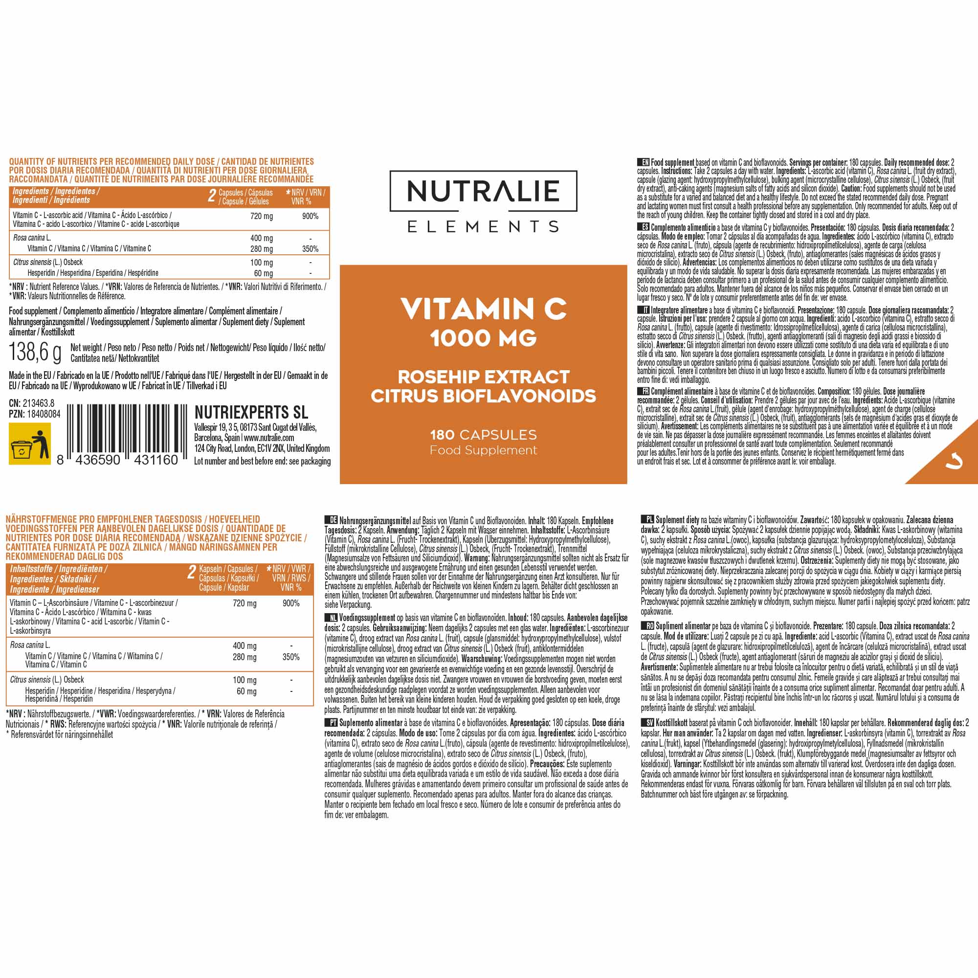 Nutralie Vitamina C Elements 180 Capsule -  Integratore Per Le Difese Immunitarie