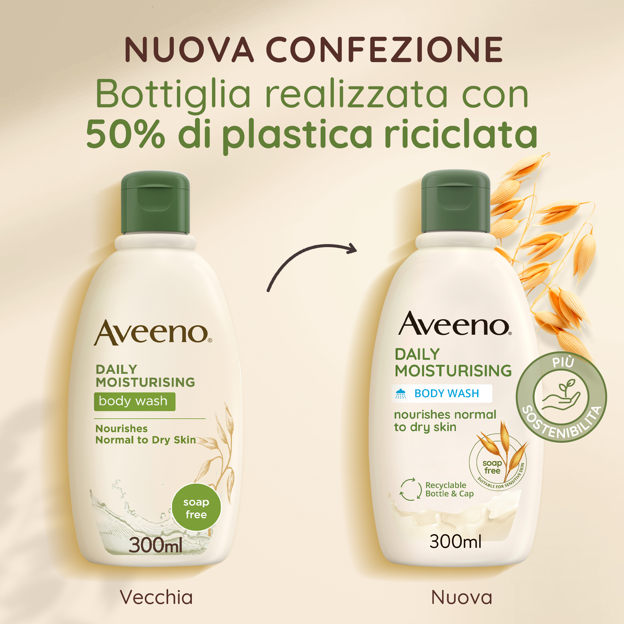 Aveeno Bagnoschiuma Daily Moisturising, Bagnodoccia Idratante per Pelli Normali e Sensibili all'Avena 300 ml