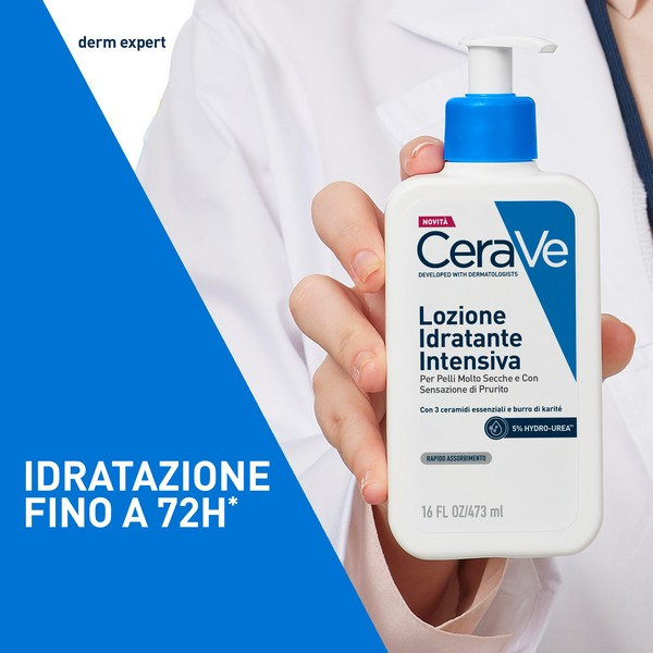 CeraVe Lozione Idratante Intensiva per Pelle Secca e Molto Secca con Sensazione di Prurito, con Hydro-Urea e Burro di Karité, idrata intensamente la pelle e da sollievo immediato alla sensazione di prurito, 473 ml