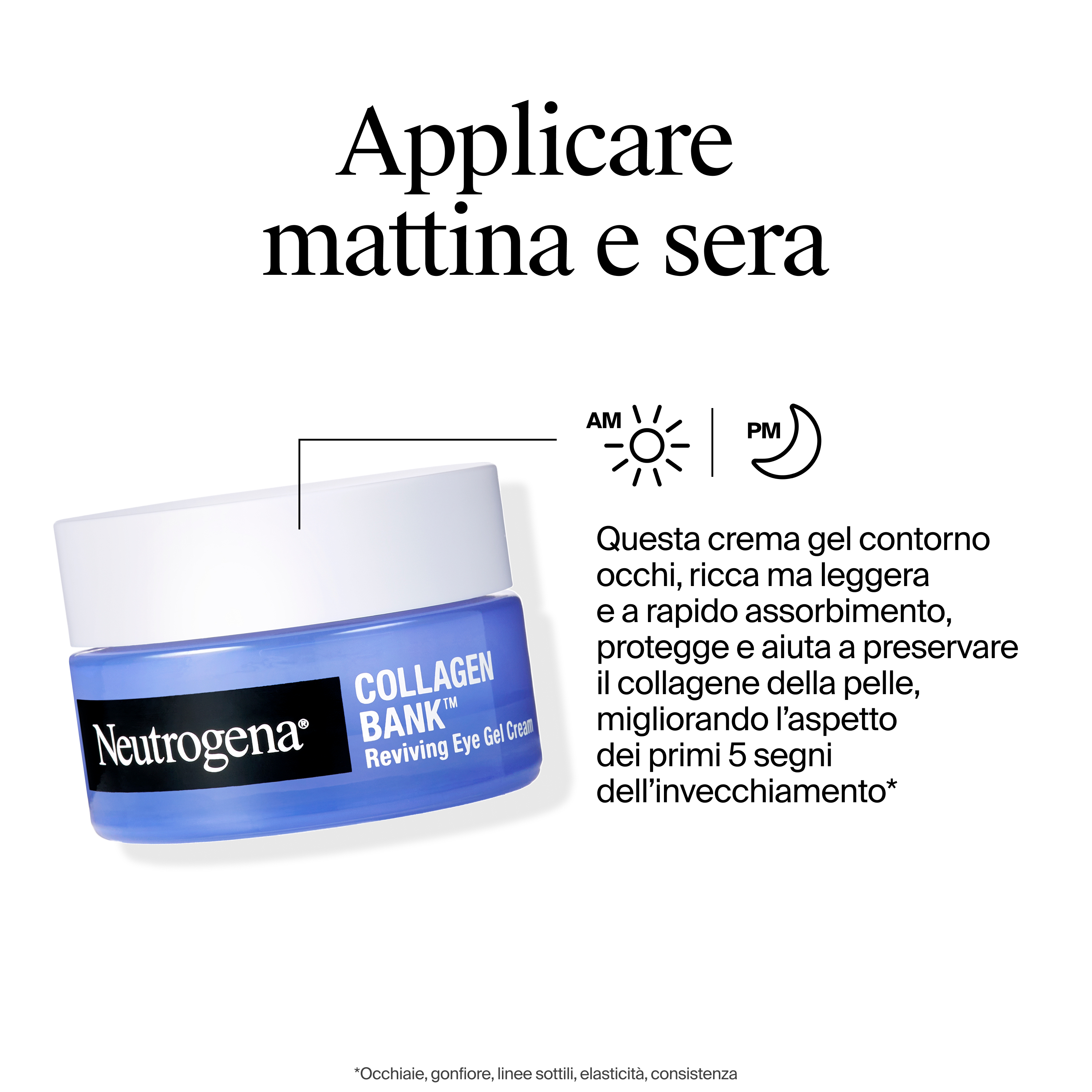 Gel Crema Contorno Occhi Rivitalizzante Collagen Bank con Collagene Marino e Niacinamide, anti-età, 15Ml